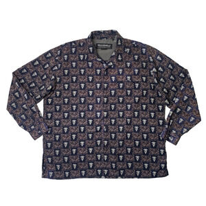 Vintage Pelle Pelle Shirt Mens XL Navy Smoke Printed Long Sleeve Mark Buchanan